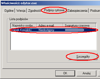 Podpisy cyfrowe -> Szczeg�y